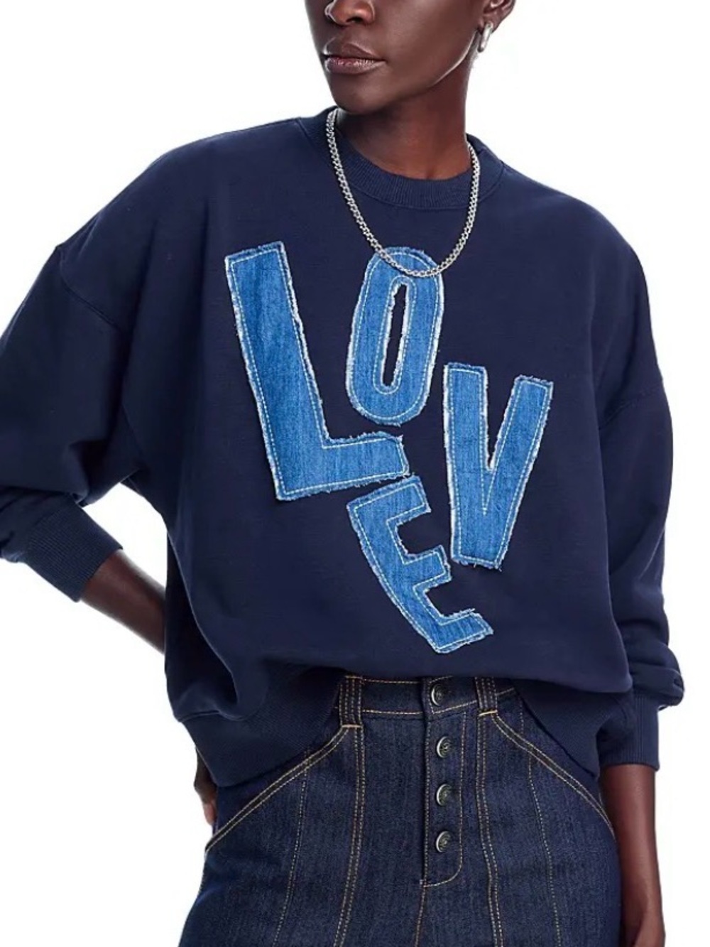 Cinq à Sept Brandy Denim Love Graphic Sweatshirt in navy size medium